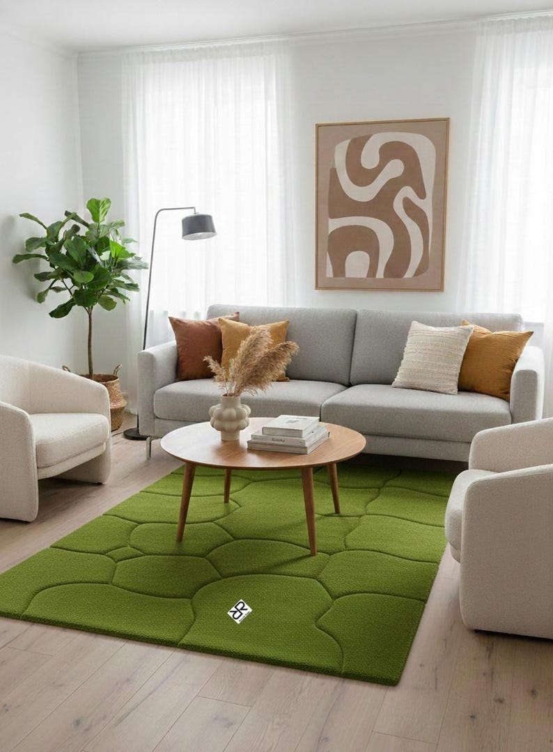 Moss Green Pebble Rug | 3D Textured Organic Hand Tufted Carpet | Modern ...