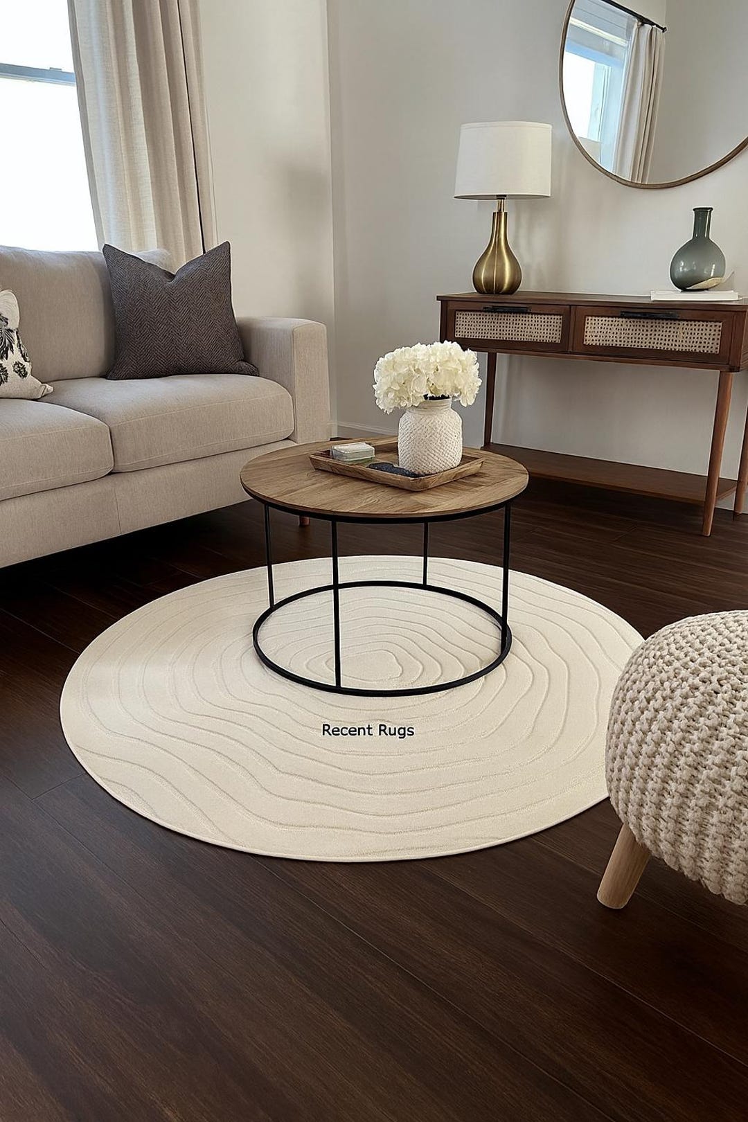 Habit Ripple Rug Simone Ivory Wool Round Rug, 3D Textured Ripple, Modern Minimalist Carpet - Etsy