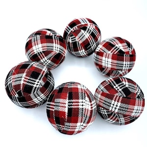 Red Black and White Buffalo check plaid fabric wrapped balls - bowl filler set - decorative balls