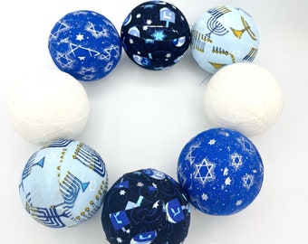 Hanukkah fabric wrapped balls- set of 8 blue holiday bowl fillers - decorative balls