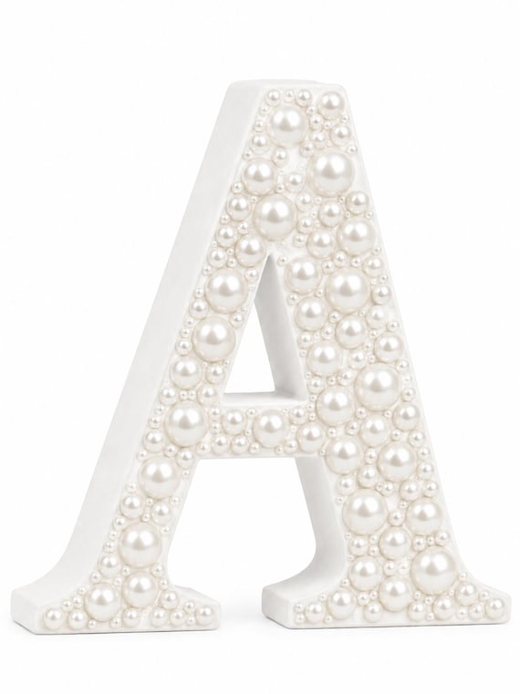 Personalized Pearl Letter Decor, Freestanding Wood Letter, Wedding Table Decor, Bridal Shower Sign, Custom Initial
