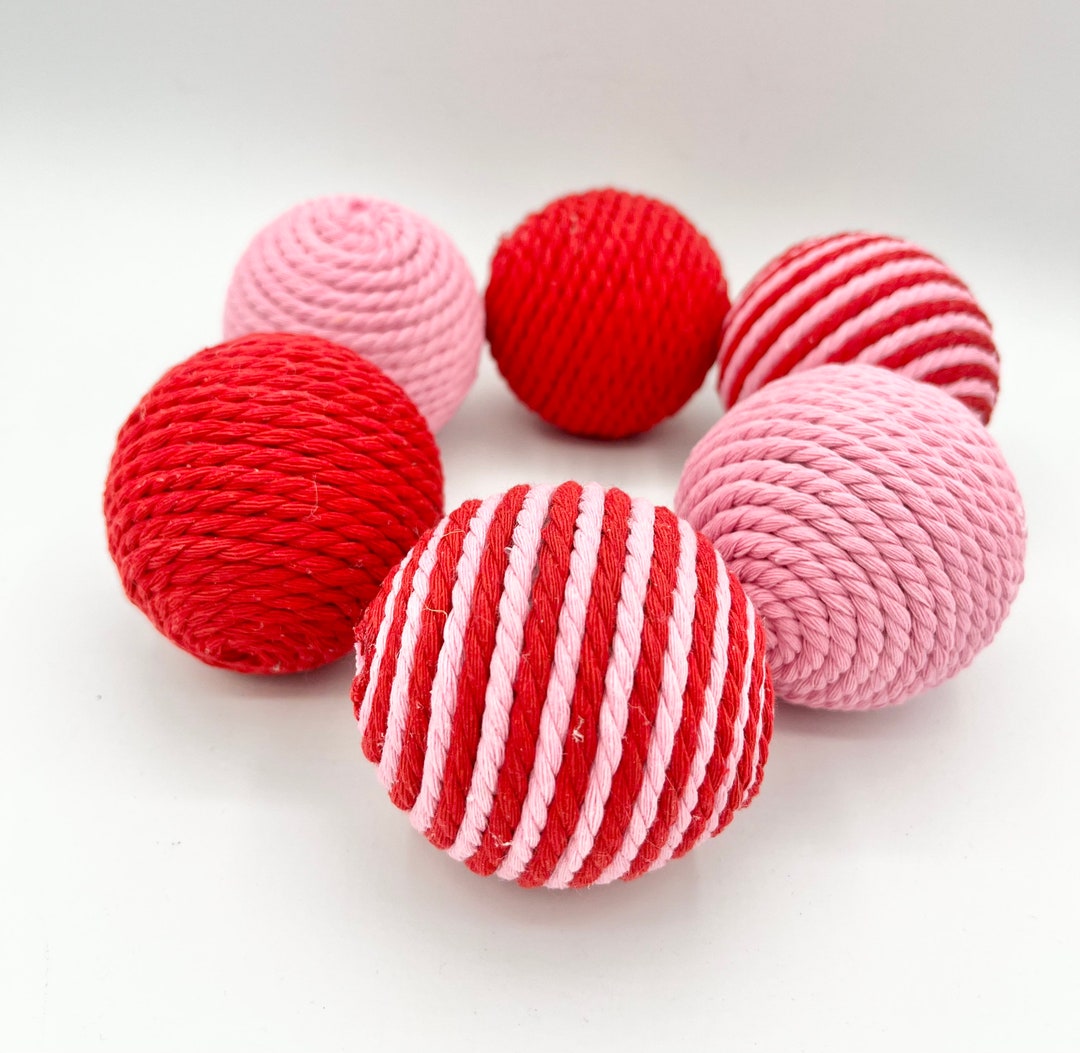 Red Pink Rope Decor Balls, Valentines Day Bowl Fillers, Set of 6 for