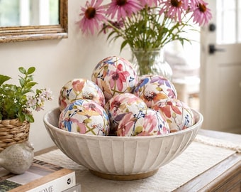 Frühlings-Sommer-Blumenschüssel-Füller-Kugeln, Set mit 6 Coneflower-Stoff eingewickelten dekorativen Kugeln, 3-Zoll-handgefertigte Kugeln, abgestuftes Tablett-Vasendekor