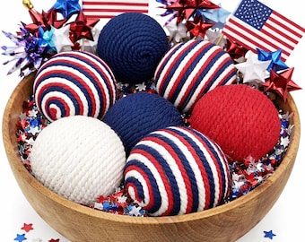 Bolas de hilo decorativas patrióticas rojas, blancas y azules – Para rellenar cuencos – Decoración para el 4 de julio