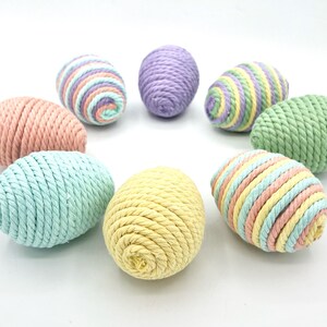 Lot de 8 œufs décoratifs de Pâques pastel, œufs emballés dans une corde en macramé, remplissage de bols de Pâques de la ferme, panier de printemps et décoration de vase image 5
