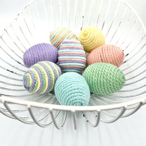 Lot de 8 œufs décoratifs de Pâques pastel, œufs emballés dans une corde en macramé, remplissage de bols de Pâques de la ferme, panier de printemps et décoration de vase image 8