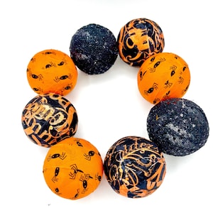 Spooky Spider Halloween Fabric Balls: Orange & Black Bowl Filler (Set of 8)