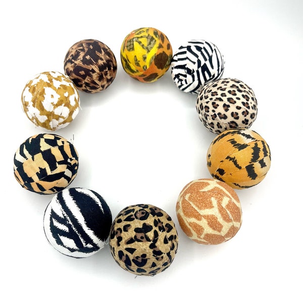 Welcome to the Jungle Animal Print fabric wrapped balls- zebra cheetah tiger giraffe jaguar bowl filler orbs set of 10 - decorative balls