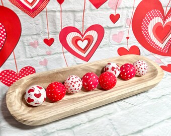 Red & White Valentine’s day fabric rag balls- bowl filler set, Valentines decor, hearts