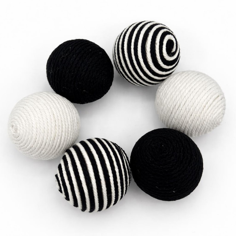 Black White Rope Wrapped balls-bowl filler set of 6- home table decor- decorative balls image 2