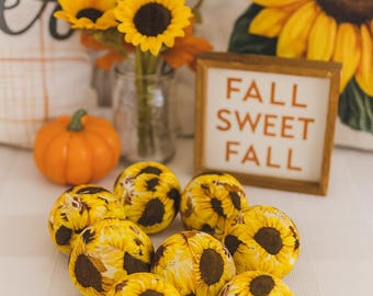 Bolas de tela con forma de girasol - Juego de 6 - Decoración rústica de granja