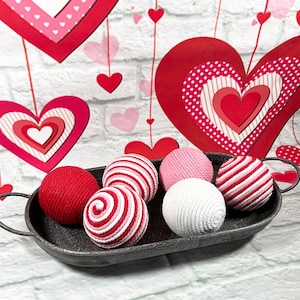 Rope Wrapped Decor Balls: Red, White & Pink Valentine's Bowl Fillers (Set of 6)
