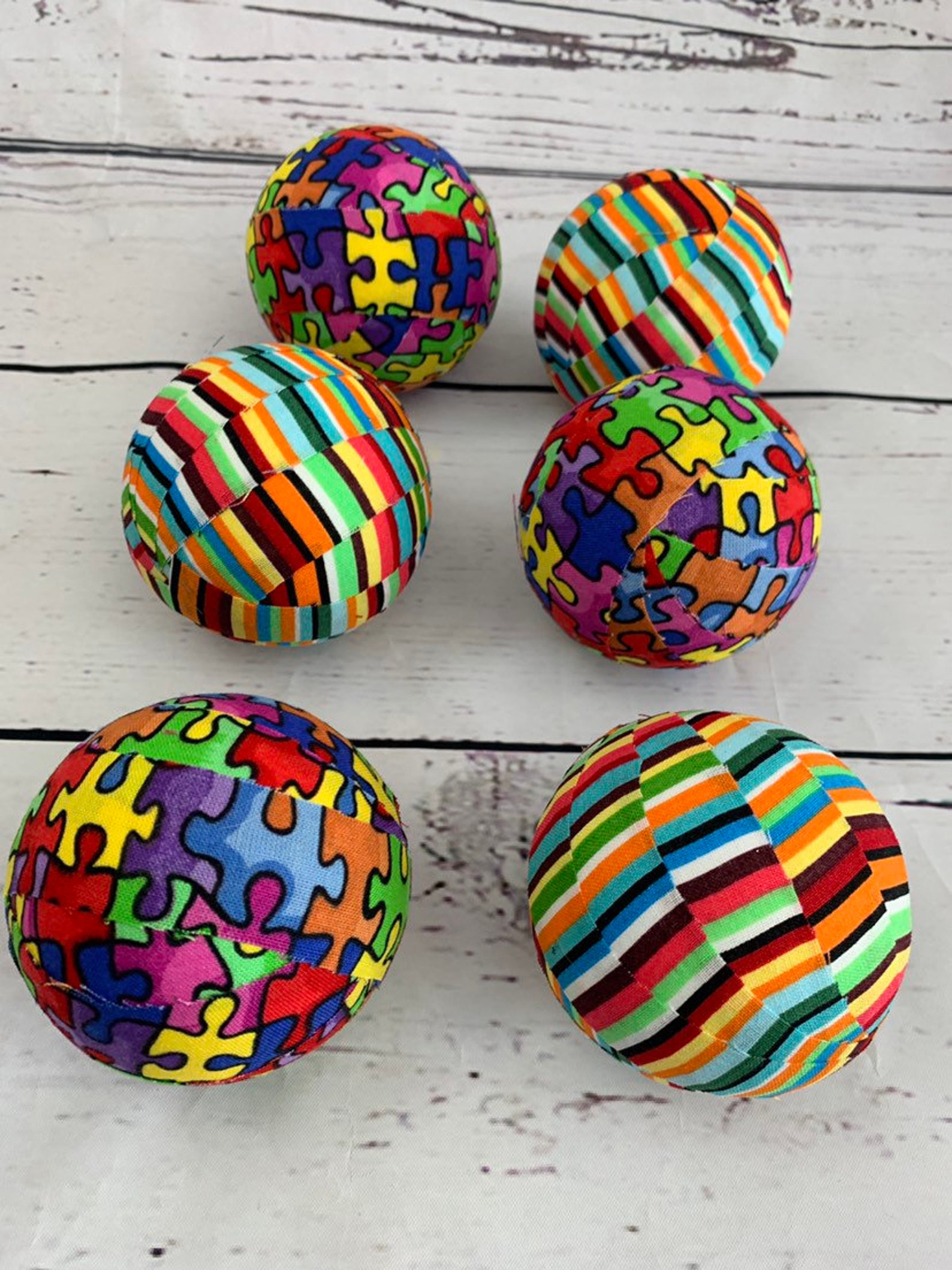 Autism puzzle piece fabric wrapped ball set bowl filler orbs Etsy