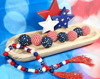 Stars Stripes Fabric Wrapped Balls: Patriotic Bowl Filler Set Red White Blue Decor Balls, 4th of July Tiered Tray Decor, Americana Filler