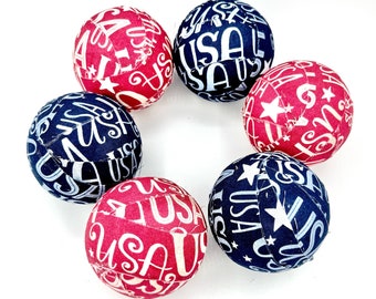 USA red white blue patriotic fabric wrapped rag balls- bowl filler orb set