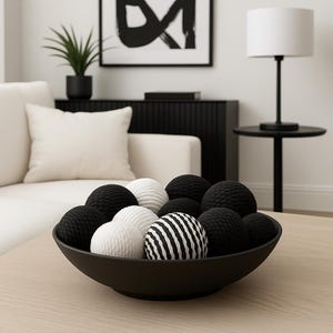 Black White Rope Wrapped balls-bowl filler set of 6- home table decor- decorative balls image 3