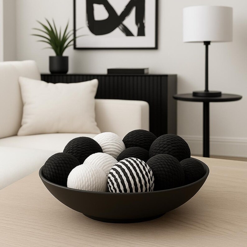 Black White Rope Wrapped balls-bowl filler set of 6- home table decor- decorative balls image 3