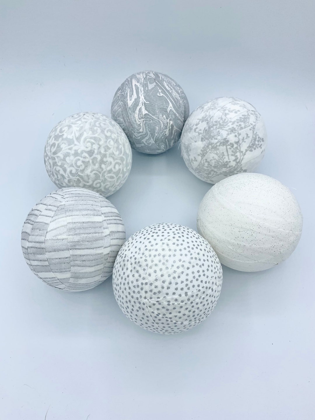 3 White Grey Fabric Wrapped Balls Farmhouse Home Decor Bowl Filler Orb Set Decorative Balls Etsy