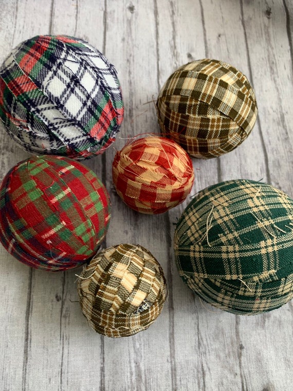 Plaid Check Fabric Wrapped Balls Primitive Bowl Filler Orb Etsy