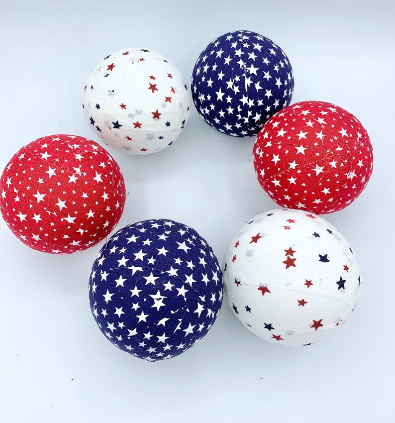 3 Patriotic Red White Blue Stars Fabric Wrapped Balls Summer Etsy