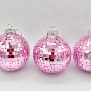 Lot de 3 décorations roses pour carreaux de mosaïque, boule disco à facettes, décoration d&#39;arbre de Noël
