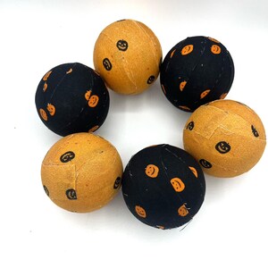 Halloween Pumpkin Fabric Wrapped Balls: Set of 6 Decorative Bowl Fillers