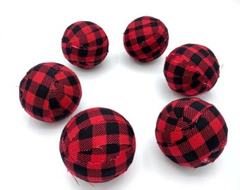 Red and Black Buffalo Check plaid fabric wrapped balls- bowl filler set - decorative balls