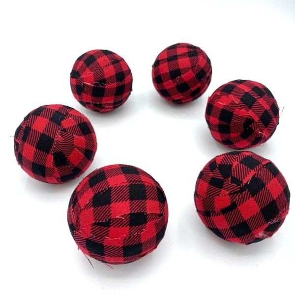 Red and Black Buffalo Check plaid fabric wrapped balls- bowl filler set - decorative balls