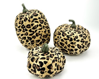 Leopard Cheetah print Pumpkins Set of 3, fall trendy decor