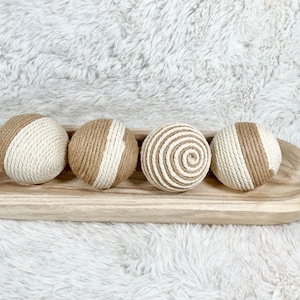 Variety rope jute macrame wrapped balls, set of 4, different patterns, bowl fillers, natural home decor, you choose colors , custom