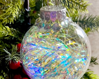 Iridescent Ornaments, set of 4, Christmas tree decor, clear acrylic balls