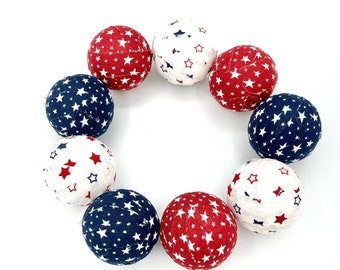 Patriotic Stars fabric wrapped balls bowl filler set of 9- red  white blue american orbs- decorative balls