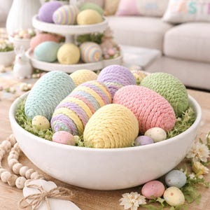 Lot de 8 œufs décoratifs de Pâques pastel, œufs emballés dans une corde en macramé, remplissage de bols de Pâques de la ferme, panier de printemps et décoration de vase image 3