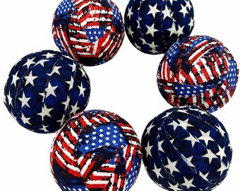 3” Old Glory American Flag theme Patriotic Fabric Wrapped Balls Set of 6 Bowl Fillers –4th of July Decor – Red White Blue