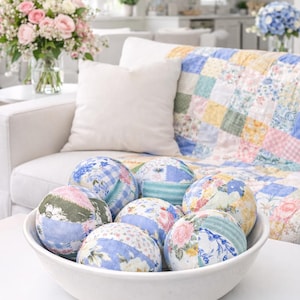 Old Victorian  6 Fabric Wrapped Balls | 2.5”  Quilt Pattern Orbs | Victorian Style Home Décor | Mother’s Day Gift | Bowl or Tray Filler