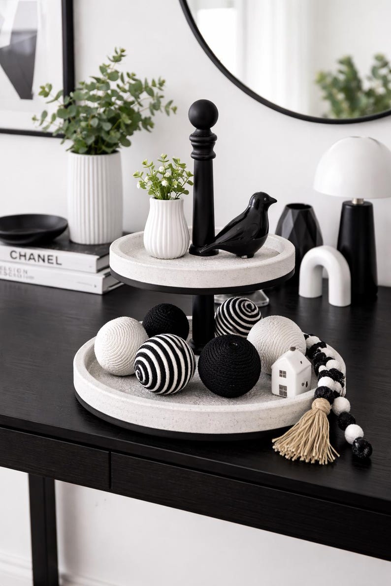 Black White Rope Wrapped balls-bowl filler set of 6- home table decor- decorative balls image 6