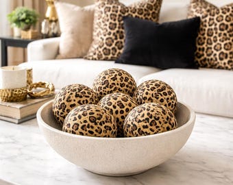 Leopard Cheetah Print Fabric Balls Set of 6 | Animal Print Bowl Filler | Jungle Nursery Decor | Tiered Tray Ornament | Boho Glam Home Decor