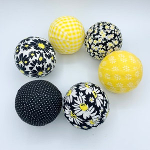 Black Yellow White Daisy fabric wrapped balls- spring summer flower bowl filler orb set - decorative balls