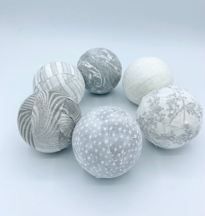 2 White Grey Silver Fabric Wrapped Balls Gray White Bowl - Etsy