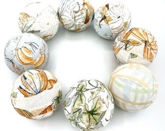 Harvest in Muted Neutral colors fabric wrapped balls- Fall bowl filler set of 8 - cream, blue, green, orange decorative balls
