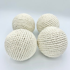 Nautical beige cream rope wrapped balls- bowl filler set of 4- home decor - decorative balls, scented or unscented