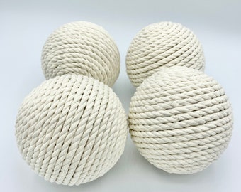 Nautical beige cream rope wrapped balls- bowl filler set of 4- home decor - decorative balls