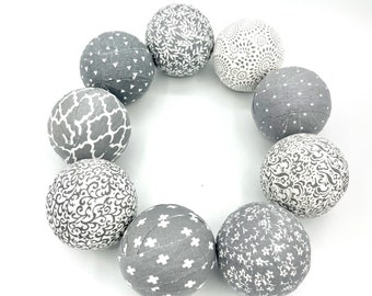 grey and white patterns fabric bowl fillers- set of 9- 2.5” orbs - farmhouse