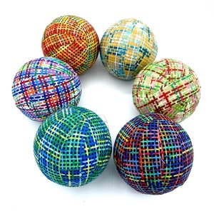 Criss cross spring summer fabric wrapped ball bowl filler set of 6- decorative balls