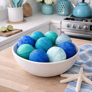 Coastal Bowl Filler Balls Set of 9, Ocean Inspired Decor, Teal Turquoise Blue Decorative Balls, Coastal Nursery, Beach Kitchen Decor