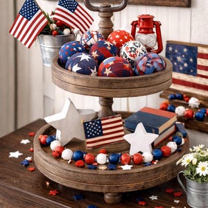 Patriotic Fabric Wrapped Balls | Red White Blue Bowl Filler | Americana Decor | 4th of July Mantle Decor | Set of 10 image 5