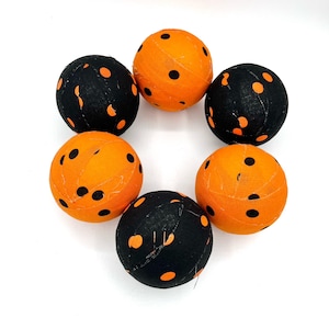 Halloween Fabric Wrapped Balls: Orange & Black Polka Dot Bowl Filler - Set of 6