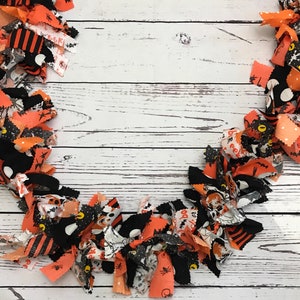 Orange and black rag tie fabric Halloween garland