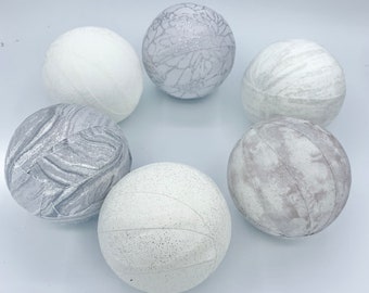 White Grey fabric wrapped balls- wedding, farmhouse, decor, bowl fillers - decorative balls