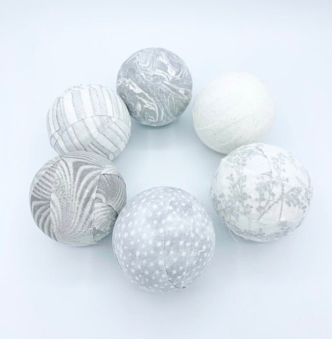 2 White Grey Silver Fabric Wrapped Balls Gray White Bowl Filler Orb Set Decorative Balls Etsy